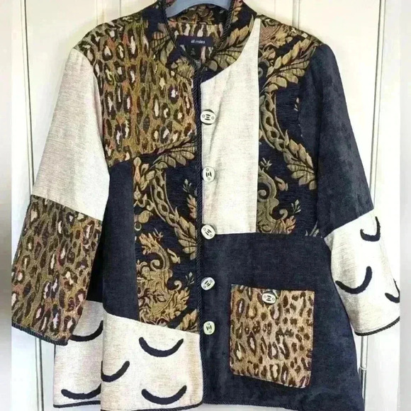 Ali Miles Jackets & Blazers - VINTAGE Ali Miles Tapestry Patchwork Jacket Animal Print Size PL